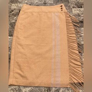 J. McLaughlin Ines Wool Wrap Pencil Skirt Camel Midi Fringe Woman’s Size 8 NWT